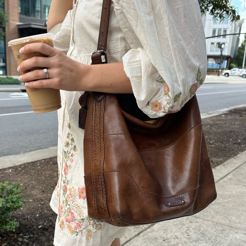 FRYE vintage leather hobo bag, studded bottom.